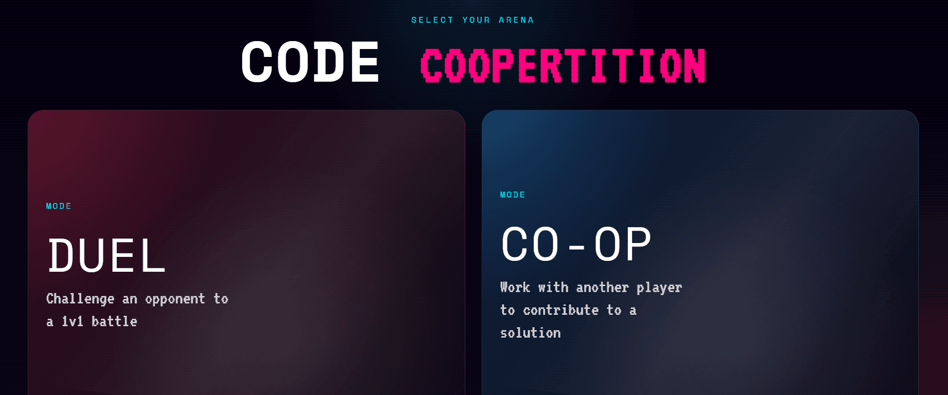 Code Coopertition game mode selection screen